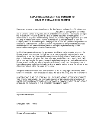 Employee Drug Test Consent Sample Template