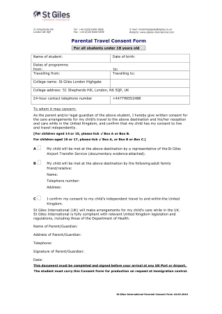 Free Parental Travel Consent Form Template