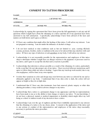 Free Tattoo Consent Form Sample Template