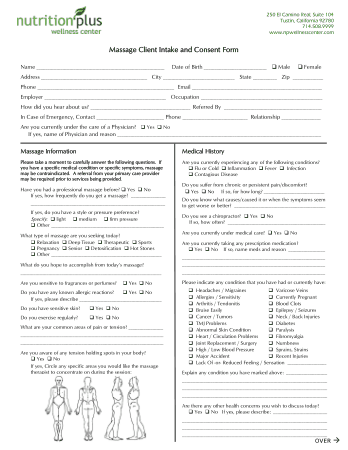Massage Intake And Consent Form Template
