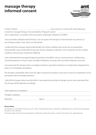 Massage Therapy Informed Consent Form Template
