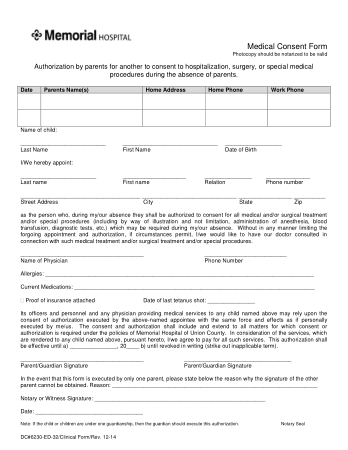 Notarized Child Medical Consent Form Template