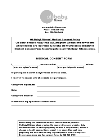 Oh Baby Fitness Medical Consent Form New Template