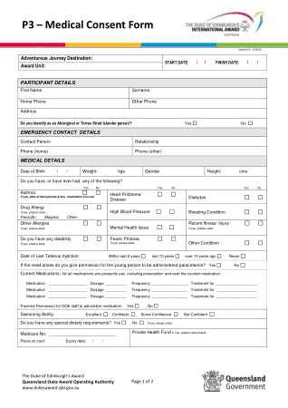 P3 Medical Consent Form Template