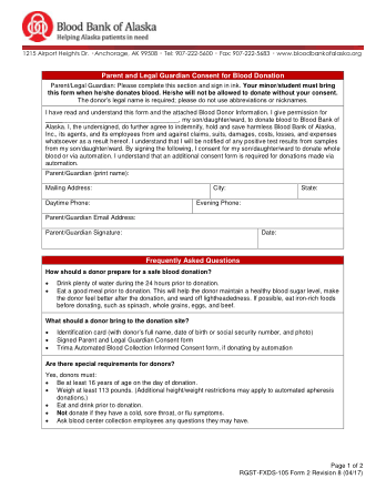 Parent And Legal Guardian Consent For Blood Donation Template