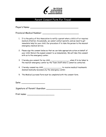 Parent Consent Form For Travel Template