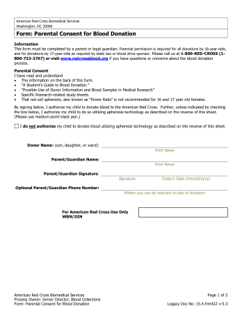 Parental Consent Form For Blood Donation Template
