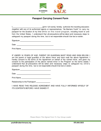 Passport Carrying Consent Form To Download Template