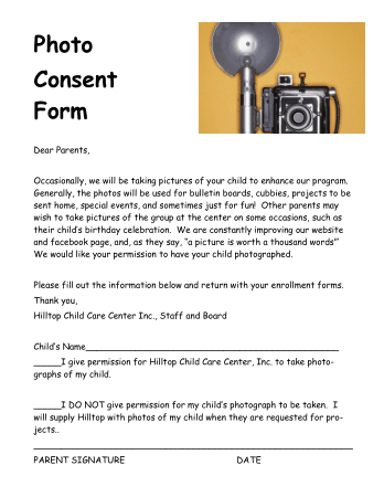 Photo Consent Form For Child Care Template