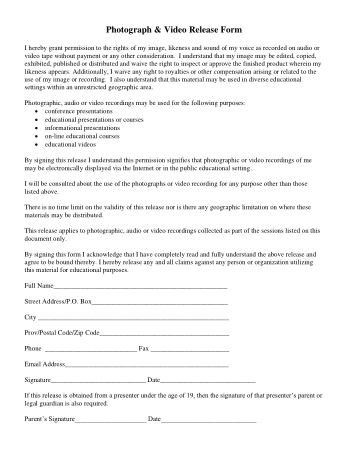 Photograph and Video Release Form Template