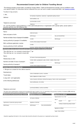Recommended Consent Letter For Children Travelling Form Template