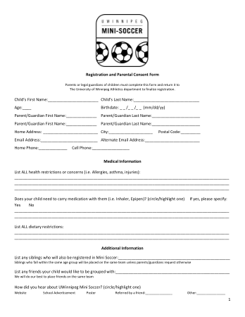 Registration And Parental Consent Form Template