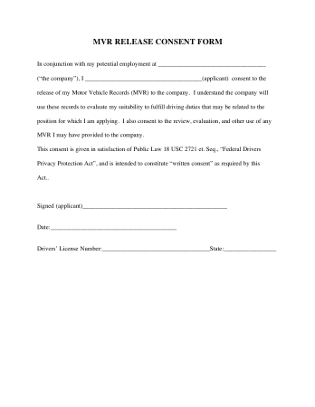Release Consent Form Printable Template