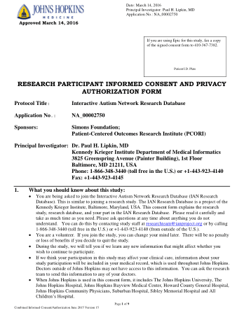Research Participant Informed Consent and Privacy Authorization Form Template