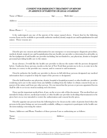 Sample Example Of Child Medical Consent Form Template