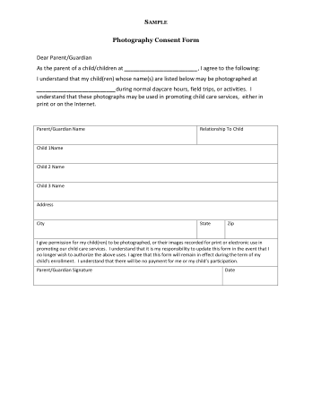 Sample Photography Consent Form Template