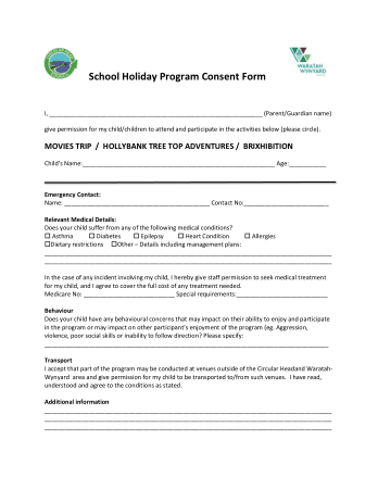 Free Download PDF Books, School Holiday Program Consent Form Template