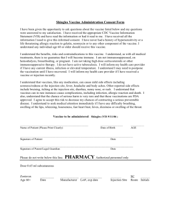 Shingles Vaccine Consent Form Template