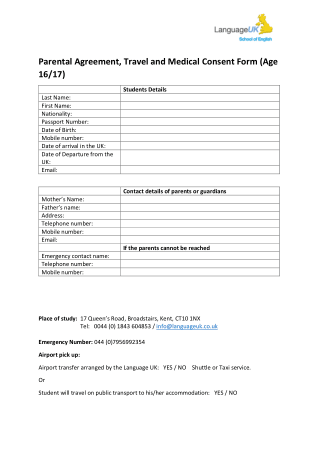 Travel and Medical Consent Form Template