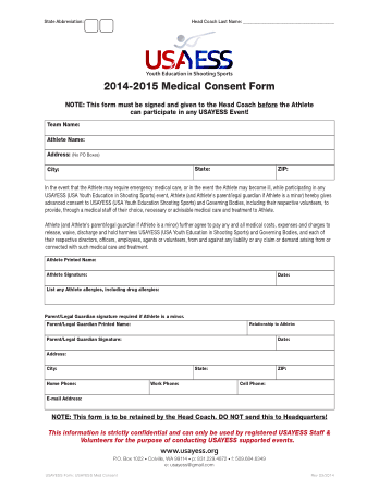 USAESS Simple Medical Consent Form Template