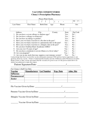 Vaccine Consent Form Example Template