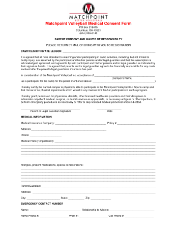 Volleyball Medical Consent Form Template