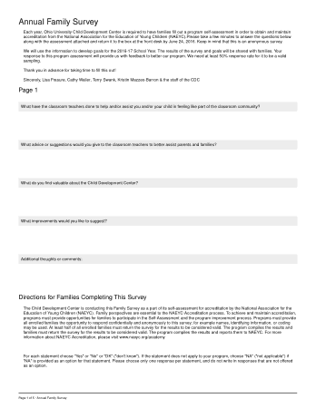 Annual Family Survey Form Template