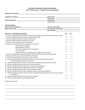 Apartment Market Survey Form Template