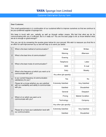 Company Customer Satisfaction Survey Form Template