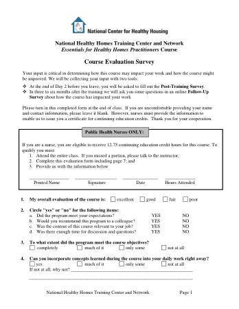 Course Evaluation Survey Form Template
