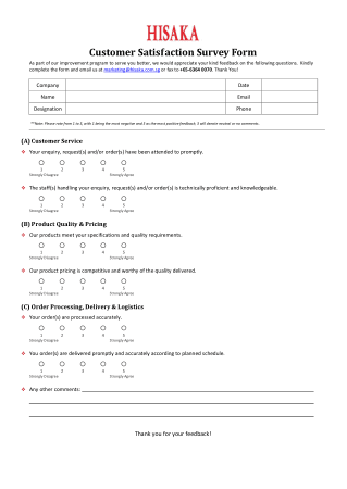 Customer Satisfaction Survey Form Template