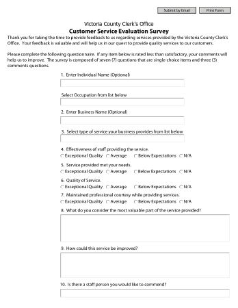 Customer Service Evaluation Survey Form Template