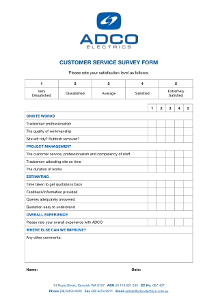 Customer Service Survey Form Template
