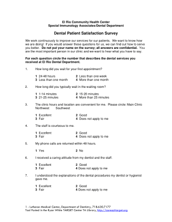 Dental Patient Survey Form Template