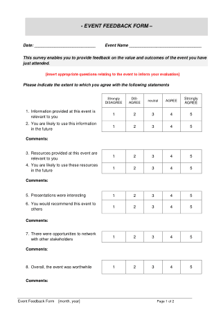 Event Survey Feedback Form Template