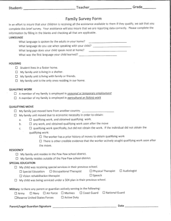Family Survey Form Example Template