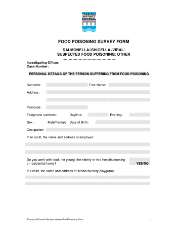 Food Poisoning Survey Form Template