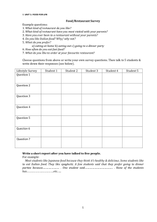 Free Download PDF Books, Food Restaurant Survey Form Template