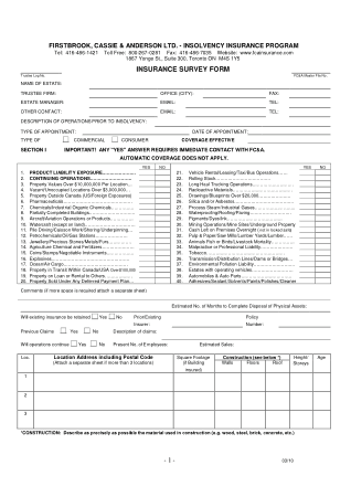 Insurance Company Survey Form Template