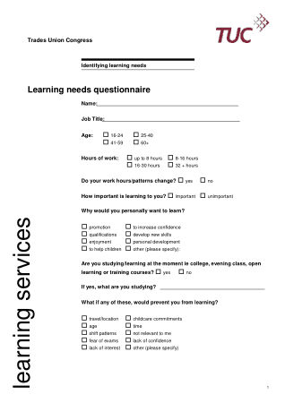 Learning Needs Survey Form Template