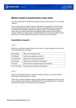 Market Research Questionnaire Cheat Sheet Template