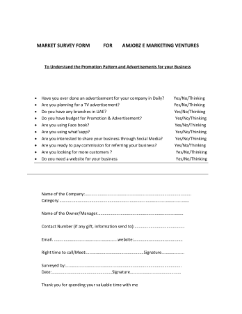 Free Download PDF Books, Market Survey Form Template