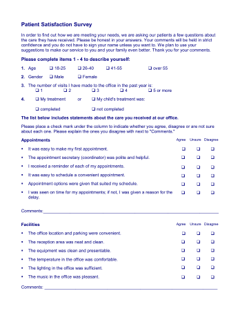 Patient Satisfaction Survey Form Template