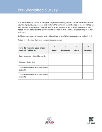 Pre Workshop Training Survey Form Template