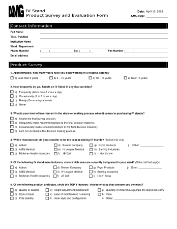 Product Survey and Evaluation Form Template