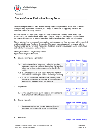 Student Course Evaluation Survey Form Template