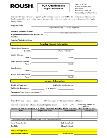 Supplier Info Questionnaire Survey Form Template