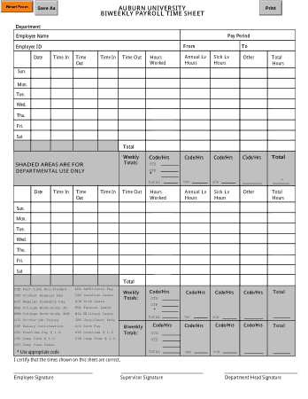 Biweekly Payroll Time Sheet Calculator Template