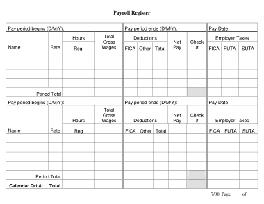 Free Download PDF Books, Blank Payroll Register Template