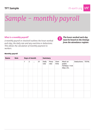 Monthly Payroll Sample Template